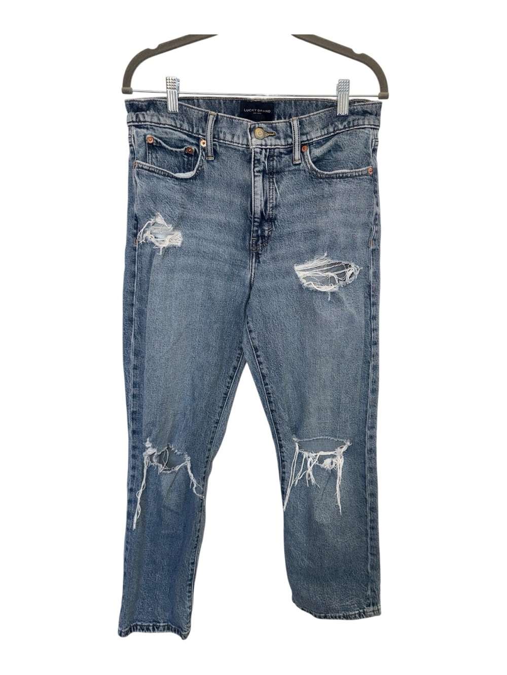 Lucky Brand Ripped Straight-Leg Jeans in Light Blue Wash